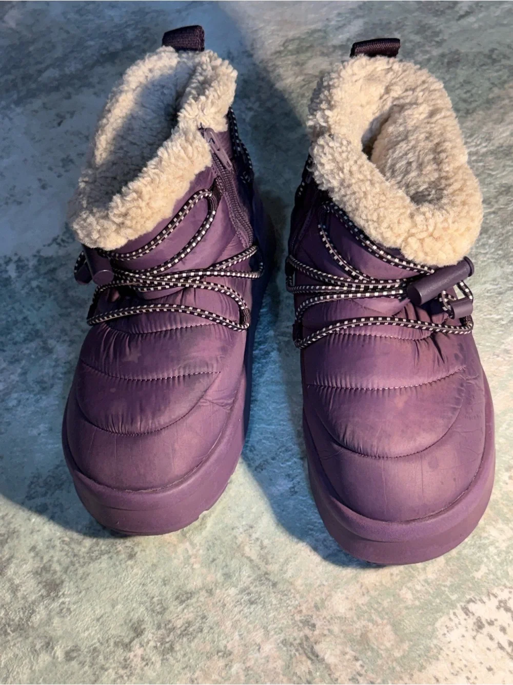 Zara My Winter Boot Women 37 US 6.5 Purple Puffer Sherpa Ankle Boots